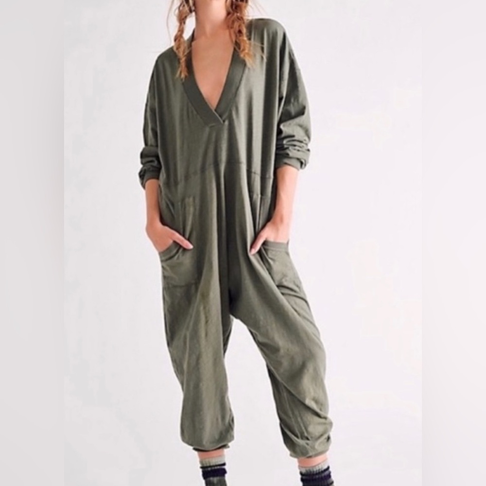 Free People Olive Green Just Because Onesie Sz L